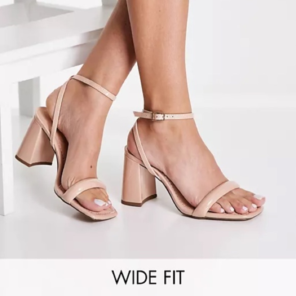 ASOS DESIGN Wide Fit Hilton barely there block heeled sandals in beige